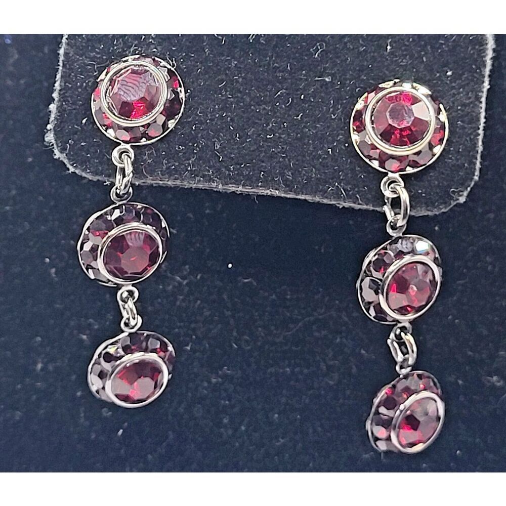 Gothic Vampire Red Crystal Gunmetal Earrings 2in
